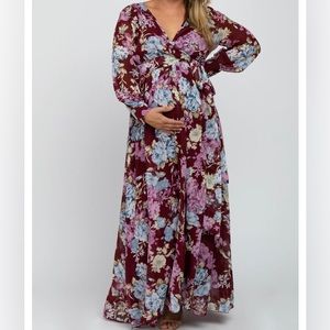 Pink blush maternity maxi dress floral burgundy plus size
